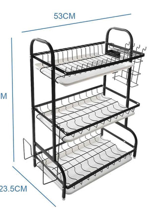 3-Tier Dish Drying Rack Dish Organizer Compact Kitchen Dish Rack Drainboard Set Dish Drainer with Utensil Holder