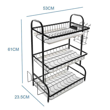 3-Tier Dish Drying Rack Dish Organizer Compact Kitchen Dish Rack Drainboard Set Dish Drainer with Utensil Holder