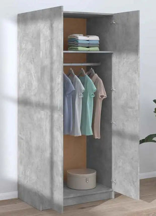 Armadio Grigio Cemento 80x52x180 cm in Legno Ingegnerizzato, Armadio a Colonna Grigio Cemento con Ripiani e Asta Appendiabiti, Soluzione Salvaspazio per la Camera da Letto