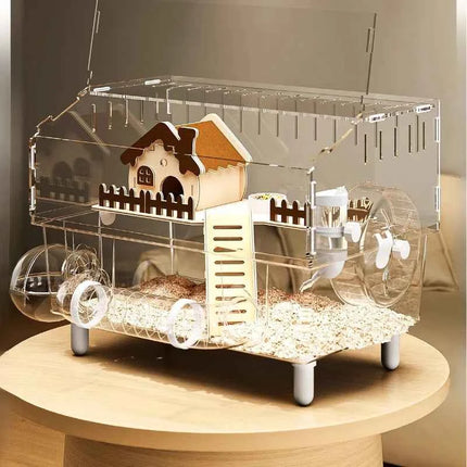 Luxury Acrylic Hamster Cage, Extra Large Transparent Habitat, Chew-Proof rodent Villa for Syrian Hamster Gerbil Mouse