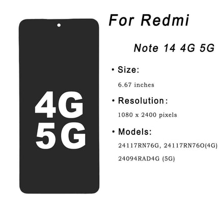Display AMOLED per Xiaomi Redmi Note 14 4G LCD 24117RN76G 24117RN76O, Schermo Touch per Redmi Note 14 5G 24094RAD4G LCD con Cornice