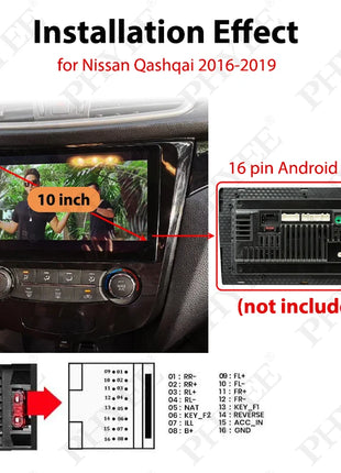 Telaio pannello cruscotto per Nissan Qashqai 2016-2019, adattatore cablaggio radio, decodificatore CAN Bus, per sistema Android 2DIN 10"