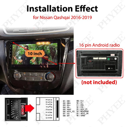 Telaio pannello cruscotto per Nissan Qashqai 2016-2019, adattatore cablaggio radio, decodificatore CAN Bus, per sistema Android 2DIN 10"