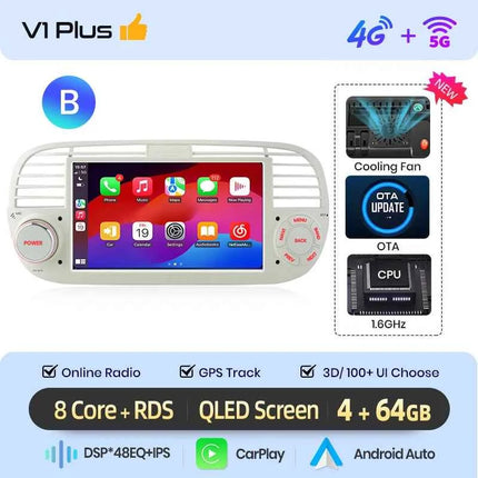 AWESAFE Wireless CarPlay Car Radio for FIAT 500 500C Abarth 2007-2015 with Android Auto GPS Navigation Smart System RDS DSP FM