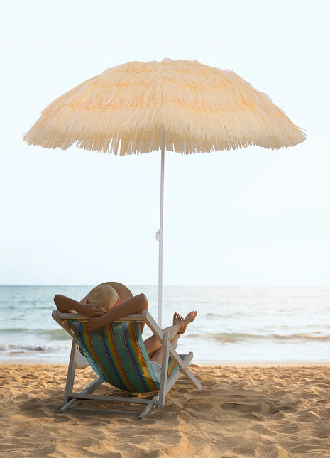 Outsunny Ombrellone da Spiaggia e Giardino a 8 Stecche con Palo Inclinabile e Design Portatile, in Poliestere e Metallo, 1.6x2 m, Beige