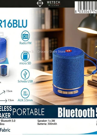 Altoparlante Bluetooth 5.0 Portatile in Tessuto, Mini Speaker Wireless 3W con Supporto Radio FM, Scheda TF, AUX, USB, per Uso Esterno