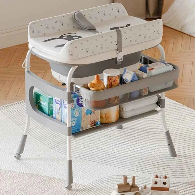 Portable Foldable Baby Diaper Changing Station with Adjustable Height Non Slip Base Storage Shelf Newborn Care Table