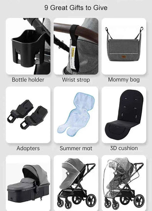 Multifunction 3 in 1 Baby Stroller with Car Seat and Sleeping Basket Baby Pram Lightweight Infant Pushchair Compact Folding Pram