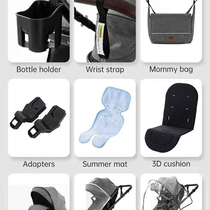 Multifunction 3 in 1 Baby Stroller with Car Seat and Sleeping Basket Baby Pram Lightweight Infant Pushchair Compact Folding Pram