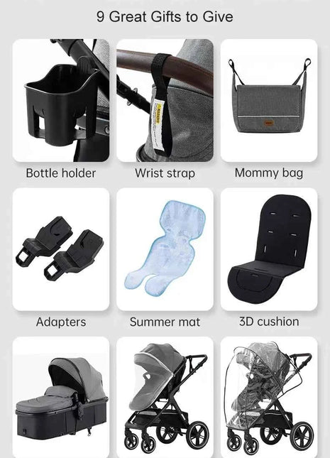 Multifunction 3 in 1 Baby Stroller with Car Seat and Sleeping Basket Baby Pram Lightweight Infant Pushchair Compact Folding Pram