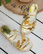 Women's Slippers with Butterfly Design Summer Chic Rose Gold Metal Band Slides Ladies Casual Outdoor Flat Beach Sandal Shoes Plus Size