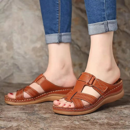 Sandali con Zeppa Donna Estate 2026 Premium Ortopedici Open Toe Vintage Antiscivolo in Pelle Casual con Plateau Stile Retrò