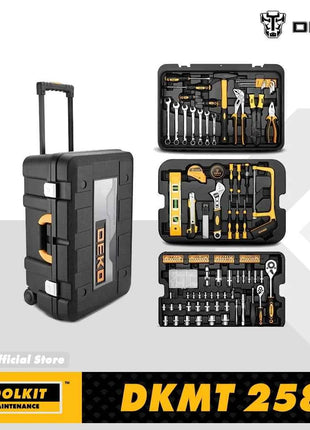 DEKO 258pcs Set di attrezzi manuali fai da te per la casa cassetta portautensili professionale a tre strati con rotelle portatile