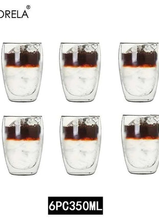 Set Tazze in Vetro a Doppia Parete Borosilicato Termoresistente per Tè Caffè Succo e Acqua
