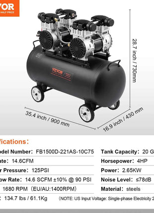 SucceBuy Air Compressor 750W/1450W/3000W Oil Free Air Compressor Quiet Portable Compressor Pump for Auto Repair Tire Inflation