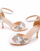Sandali Donna con Strass Tacco 7 cm Cinturino Fibbia - Stile Coreano