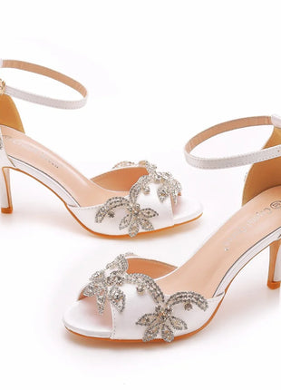 Sandali Donna con Strass Tacco 7 cm Cinturino Fibbia - Stile Coreano