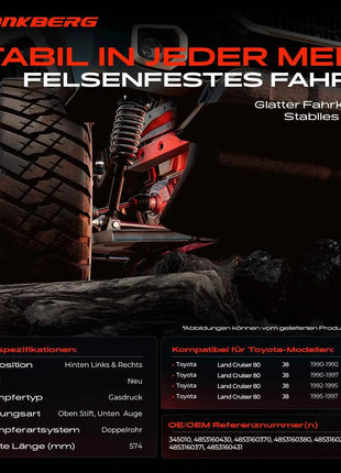 Ammortizzatore posteriore Frankberg 2x per Toyota Land Cruiser 80 J8 4.0L 4.2L 4.5L 1990-1997 345010 4853160430 4853160370