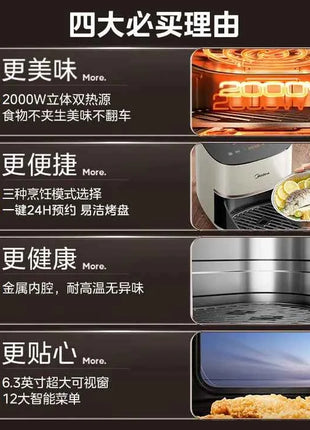 Friggitrice ad Aria Midea - Doppia Fonte di Calore, Vapore, Grill, Finestra Visiva
