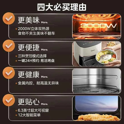 Friggitrice ad Aria Midea - Doppia Fonte di Calore, Vapore, Grill, Finestra Visiva