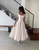 Abito Elegante da Donna in Tulle, Vestito Formale Estivo Sexy con Scollo Quadrato, Corsetto in Vita, Linea ad A, Lunghezza al Ginocchio, per Matrimoni e Cocktail Party