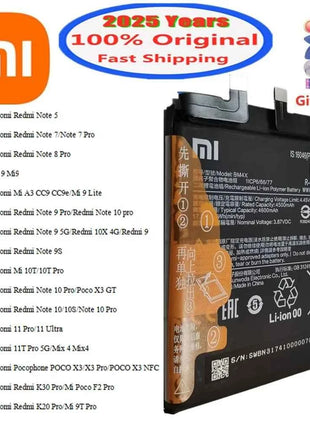 New 100% Original Battery For Xiaomi MI Redmi Note K20 K30 Pro 5 7 8 9 9S 9T 10 10X 10T 10X 11T 11 Ultra 11T POCO X3 F2 4X Pro