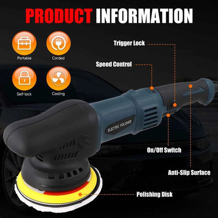 Podofo 1580W 5” Buffer Polisher Orbital Polisher 550-3300 RPM Polisher for Car Detailing Waxing Polishing