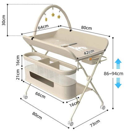4 in 1 Folding Changing Table, Mobile Changing Unit, Height-adjustable Changing Station With Toy Arch & Storage Basket