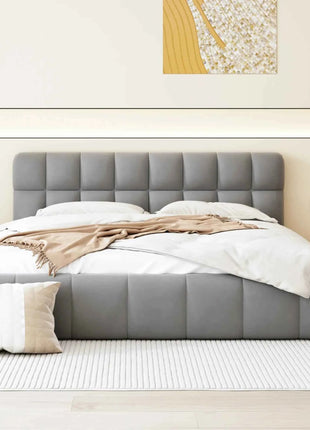 Rosahqnda Bubble Bed,Upholstered bed with Slatted Frame,140/160x200cm,Padded Headboard,master room,Linen Frabic,without Mattress