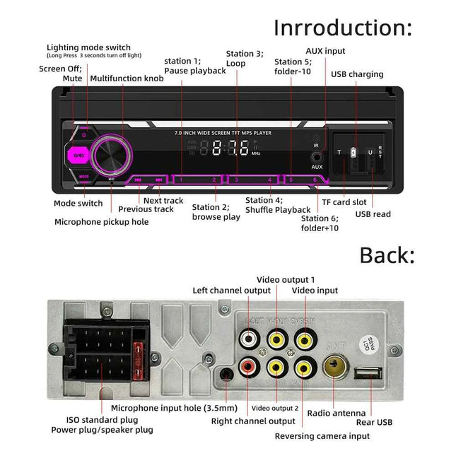 1Din Car Radio 7Inch Automatic Retractable Touch Screen Wireless Carplay Android auto MP5 Multimedia Player Bluetooth FM RDS AUX