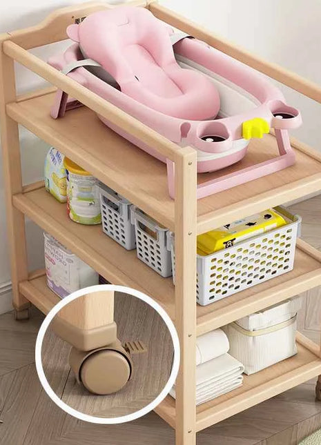 Multifunctional Beech Wood Diaper Table, Solid Wood Frame And Cotton Mat In The Parcel Include