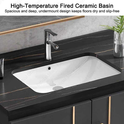 Bathroom Vanity Cabinet Set with Integrated Ceramic Sink Drain Accessories Wall Mounted Aluminum Storage Cabinet Mirror Combo