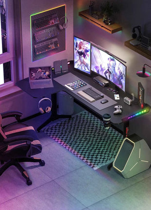XXXL Large Corner Gaming Desk L Shape Gamer Computer Table RGB LED Lighted Table with Cup Holder and Headphone Hook