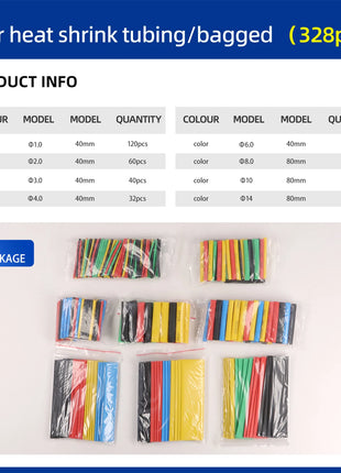 Heat Shrink Tubing Kit in Bag 127/164/328/530 Pcs 2:1 Heat Shrink Wire Heat Shrink Tube Connect Cover Wire Protection Sleeves