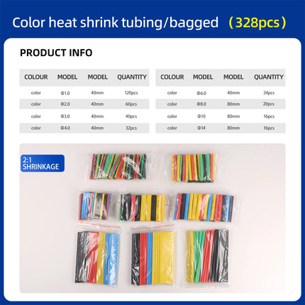 Kit tubi termorestringenti in sacchetto 127/164/328/530 pezzi 2:1 Filo termoretraibile Tubo termoretraibile Collegare la copertura Guaine di protezione del filo