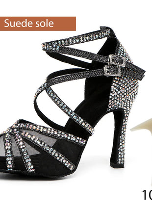 DKZSYIM Women's Latin Dance Shoes with Rhinestones - Salsa and Ballroom