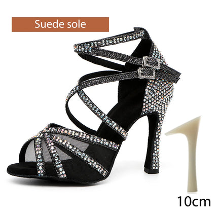 DKZSYIM Scarpe da ballo latino da donna con strass Scarpe da ballo per ragazza salsa latina Scarpe da ballo da sala da ballo nere lucide per ragazze e signore