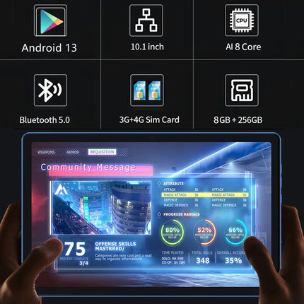 Tablet BDF 5G da 10.1 Pollici, 8GB RAM, 256GB ROM, Dual SIM, Doppia Fotocamera, con Cover Tastiera, Mouse e Batteria da 8000mAh