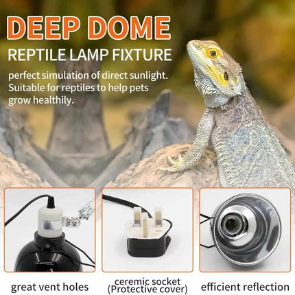 Reptile Heat Lamp Holder with Clip 5.5 inch Dome Heat Bulb Fixture Adjustable Terrarium Heat Lamps Holder Reptile Light Fixture