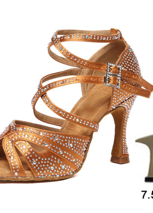 DKZSYIM Women's Latin Dance Shoes with Rhinestones - Salsa and Ballroom
