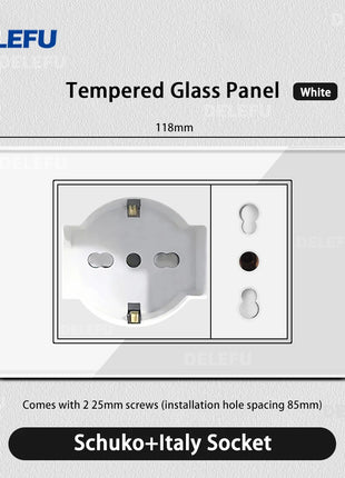 DELEFU Vetro temperato bianco Italia USB TypeC Presa a muro a ricarica rapida Schuko Tuya Wifi Smart Switch Sat TV Tel Campanello Cile