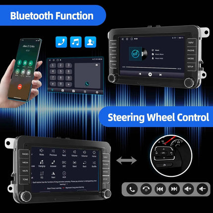 ESSGOO 7" Android 14 4+64G Wireless CarPlay Car Stereo Radio for VW Golf 5 6 Passat Polo Touran Tiguan Caddy GPS Navi RDS FM BT