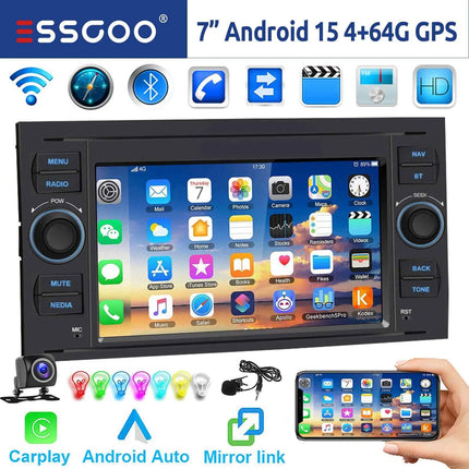 DAB For Ford Transit MK7 Fiesta Fusion Kuga C/S-Max Galaxy Android 15 4+64G Apple Carplay Android Auto Car Stereo GPS WIFI RDS