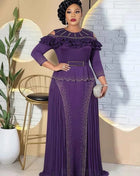 Abito da Cerimonia per Matrimoni e Feste, Lussuoso Vestito Lungo Plissettato con Volant per Donne Africane, Stile Dubai Ankara Dashiki, Abbigliamento Turco per Occasioni Formali