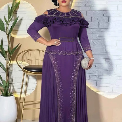 Abito da Cerimonia per Matrimoni e Feste, Lussuoso Vestito Lungo Plissettato con Volant per Donne Africane, Stile Dubai Ankara Dashiki, Abbigliamento Turco per Occasioni Formali