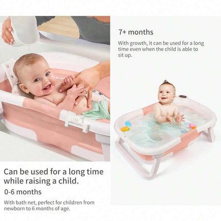 Baby Bathtub, Space Saving & Foldable Baby Bathtub with Thermometer, Non-Slip Bath Pillow And Drain Hole for Newborn And Toddler