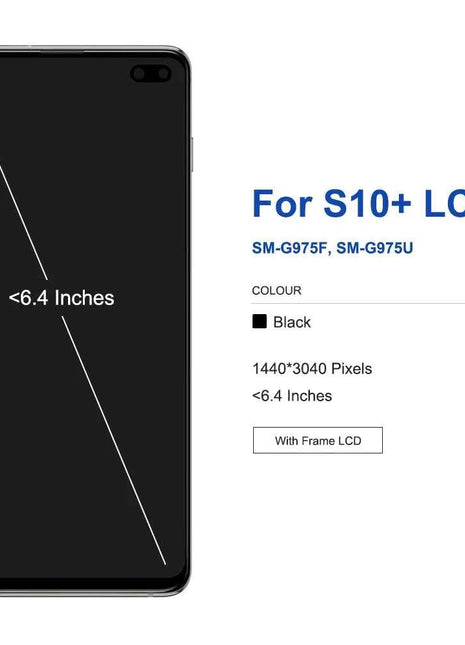 Schermo TFT S10 Plus con cornice, per Samsung Galaxy S10+ G975F G975F/DS Display LCD Touch Screen Digitizer Sostituzione