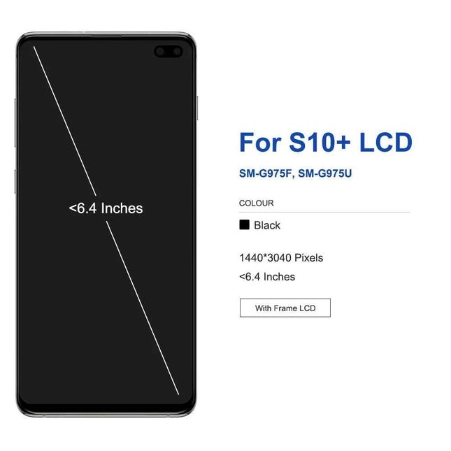 Schermo TFT S10 Plus con cornice, per Samsung Galaxy S10+ G975F G975F/DS Display LCD Touch Screen Digitizer Sostituzione