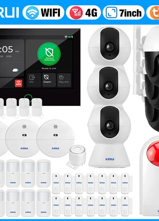 KERUI Sistema di allarme touch screen completo da 7 pollici 4G WIFI Allarme domestico 433 mhz Tuya Allarme antifurto intelligente Funziona con sensori FSK/ASK W204