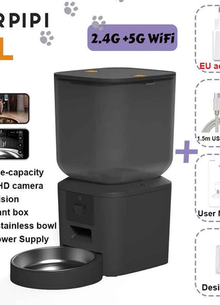 5G Automatic Cat Feeder With 1080p Camera Video WiFi Cat Food Dispenser Pet Smart Voice Recorder Remote Control Pet Auto Feeder